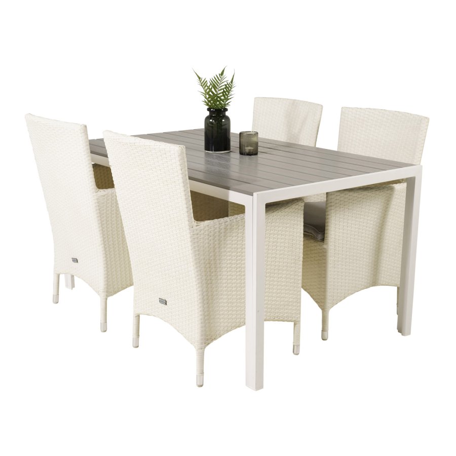 VENTURE DESIGN havest, m. Break bord (150x90) og 4 Malin stole, m. armln - gr aintwood/alu 