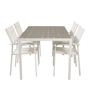 VENTURE DESIGN havebord m. Break bord og 4 Santorini stole m. armln - hvid alu og gr aintwood 
