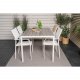 VENTURE DESIGN Gartentisch mit Break-Tisch und 4 Santorini-Stühlen mit Armlehnen – weißes Aluminium und graues Aintwood 