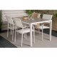 VENTURE DESIGN Gartentisch mit Break-Tisch und 4 Santorini-Stühlen mit Armlehnen – weißes Aluminium und graues Aintwood 