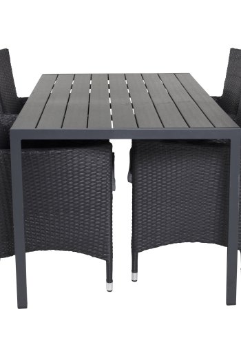 VENTURE DESIGN havest, m. Break bord (150x90) og 4 Malin stole, m. armln - sort aintwood/alu 