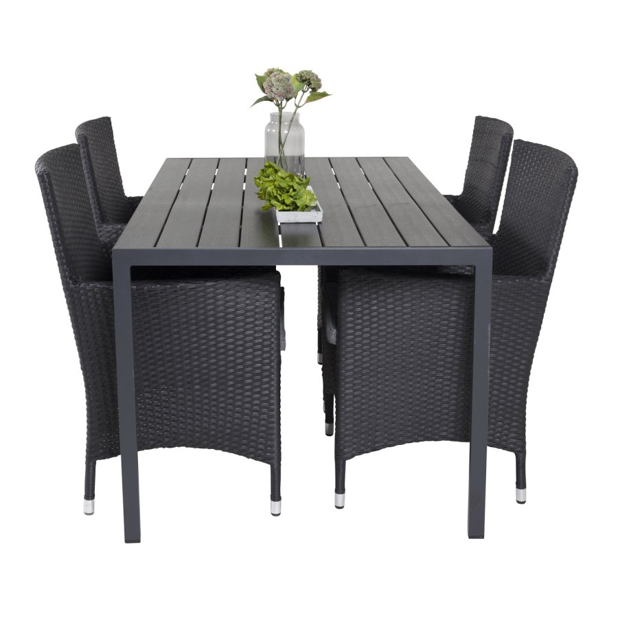 VENTURE DESIGN havest, m. Break bord (150x90) og 4 Malin stole, m. armln - sort aintwood/alu 