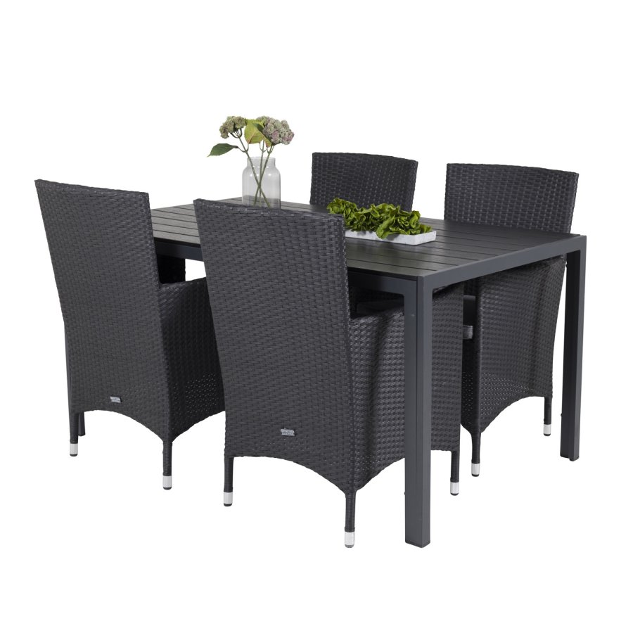 VENTURE DESIGN havest, m. Break bord (150x90) og 4 Malin stole, m. armln - sort aintwood/alu 