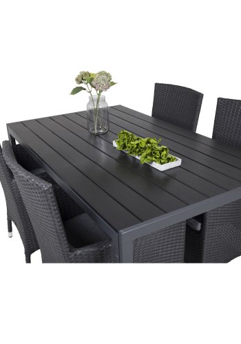 VENTURE DESIGN havest, m. Break bord (150x90) og 4 Malin stole, m. armln - sort aintwood/alu 