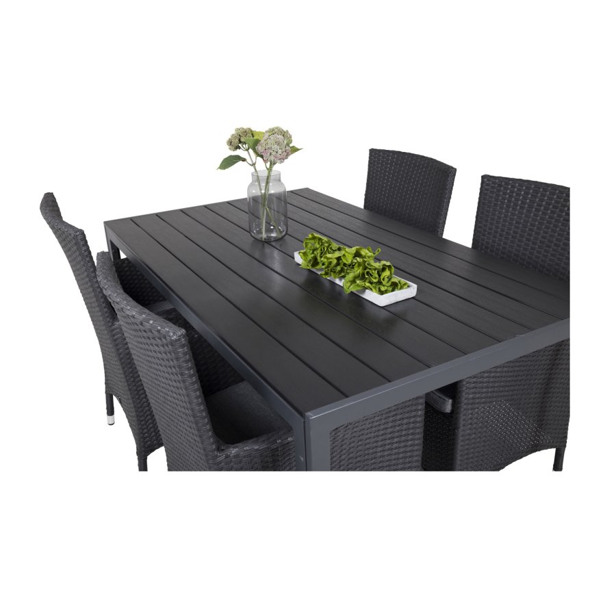 VENTURE DESIGN havest, m. Break bord (150x90) og 4 Malin stole, m. armln - sort aintwood/alu 