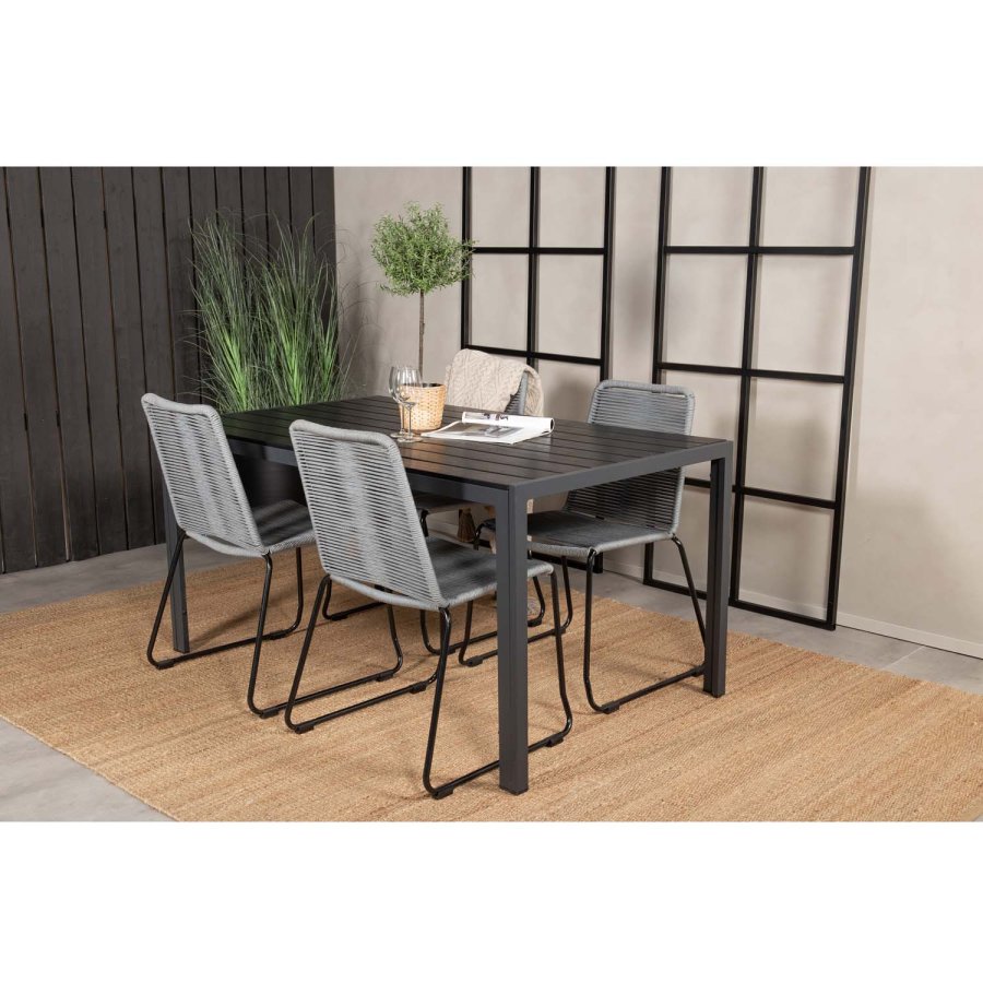 VENTURE DESIGN havest, m. Break bord (150x90) og 4 Lindos stole - sort aintwood/alu/gr reb 