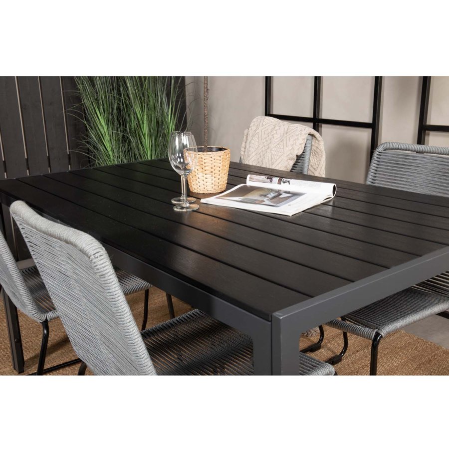 VENTURE DESIGN havest, m. Break bord (150x90) og 4 Lindos stole - sort aintwood/alu/gr reb 