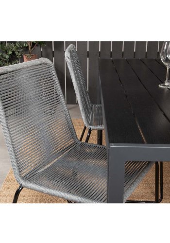 VENTURE DESIGN havest, m. Break bord (150x90) og 4 Lindos stole - sort aintwood/alu/gr reb 