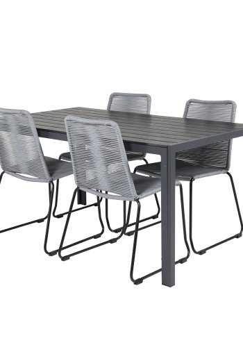 VENTURE DESIGN havest, m. Break bord (150x90) og 4 Lindos stole - sort aintwood/alu/gr reb 