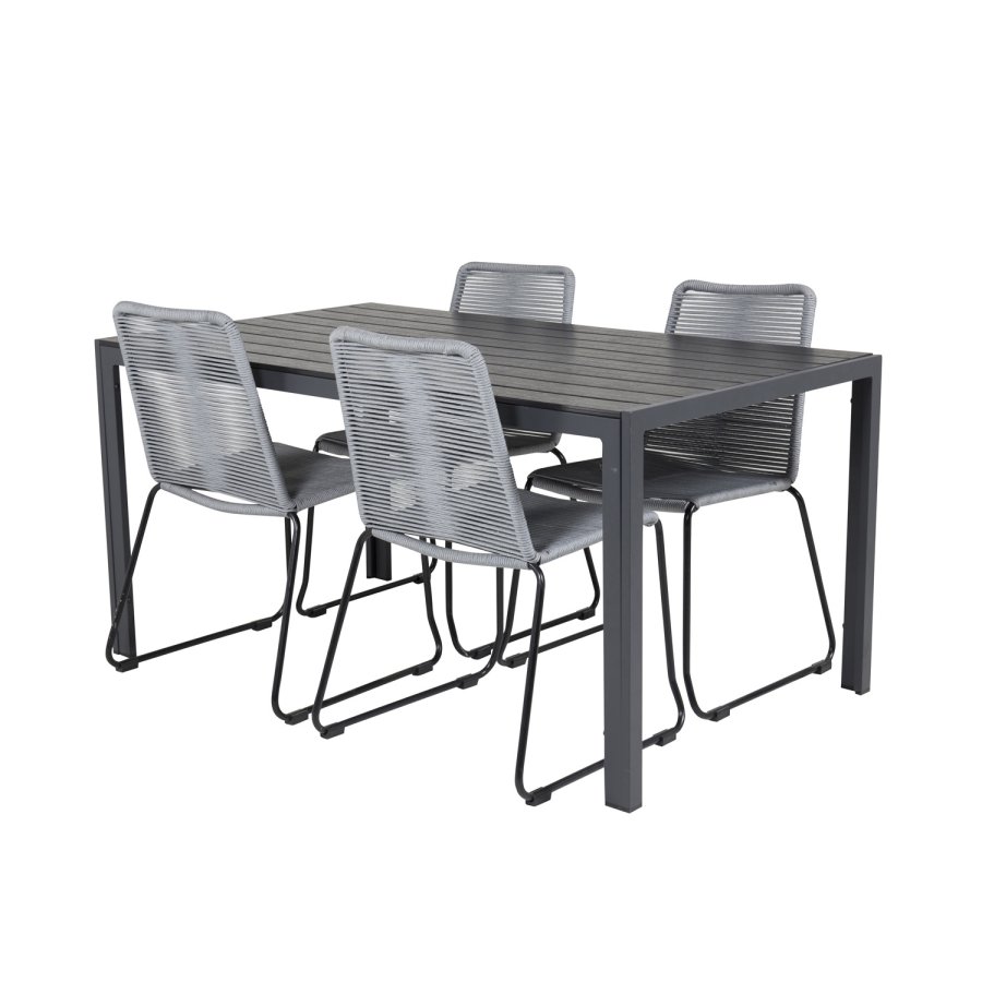 VENTURE DESIGN havest, m. Break bord (150x90) og 4 Lindos stole - sort aintwood/alu/gr reb 