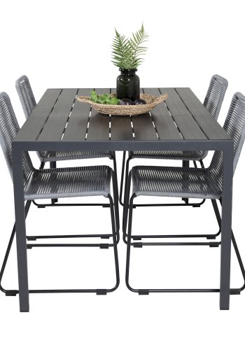 VENTURE DESIGN havest, m. Break bord (150x90) og 4 Lindos stole - sort aintwood/alu/gr reb 