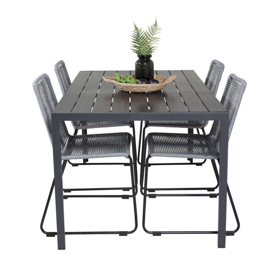 VENTURE DESIGN havest, m. Break bord (150x90) og 4 Lindos stole - sort aintwood/alu/gr reb 