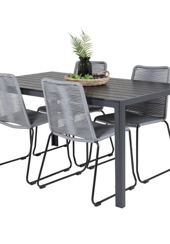 VENTURE DESIGN havest, m. Break bord (150x90) og 4 Lindos stole - sort aintwood/alu/gr reb 