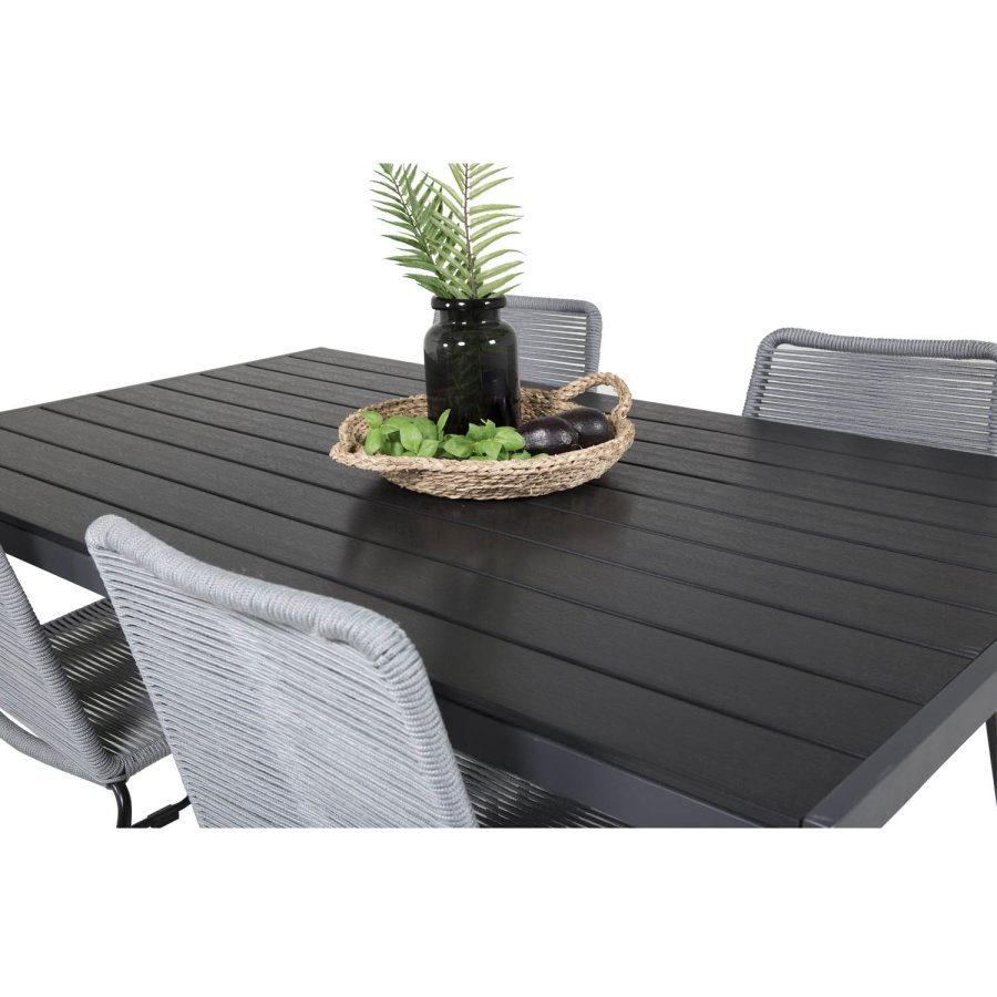 VENTURE DESIGN havest, m. Break bord (150x90) og 4 Lindos stole - sort aintwood/alu/gr reb 