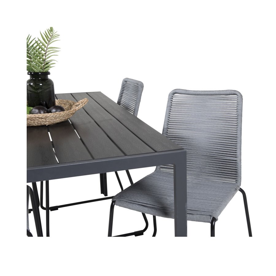 VENTURE DESIGN havest, m. Break bord (150x90) og 4 Lindos stole - sort aintwood/alu/gr reb 