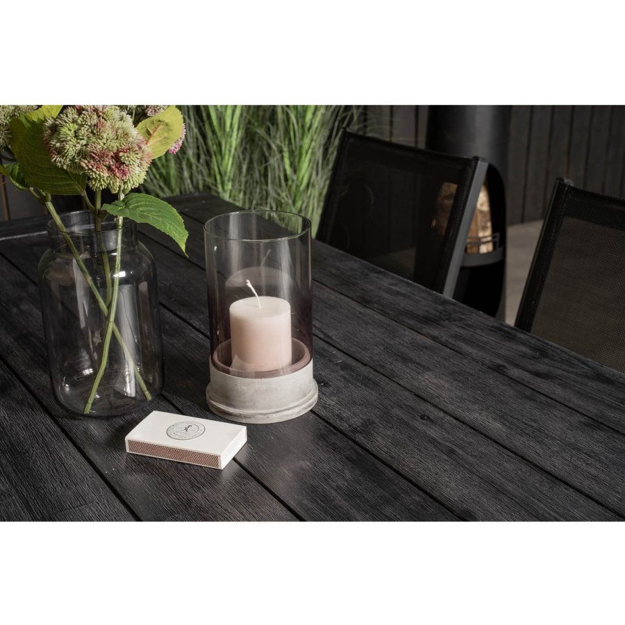 VENTURE DESIGN hagesett - m. Rives bord (200x100) og 6 Parma stoler, med armlener - svart akasie/aluminium 