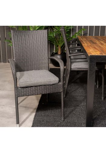 VENTURE DESIGN Gartenset, m. Bois Tisch (200x100) und 6 Anna Stühlen, m. Armlehnen - Akazie/Alu/Rattan