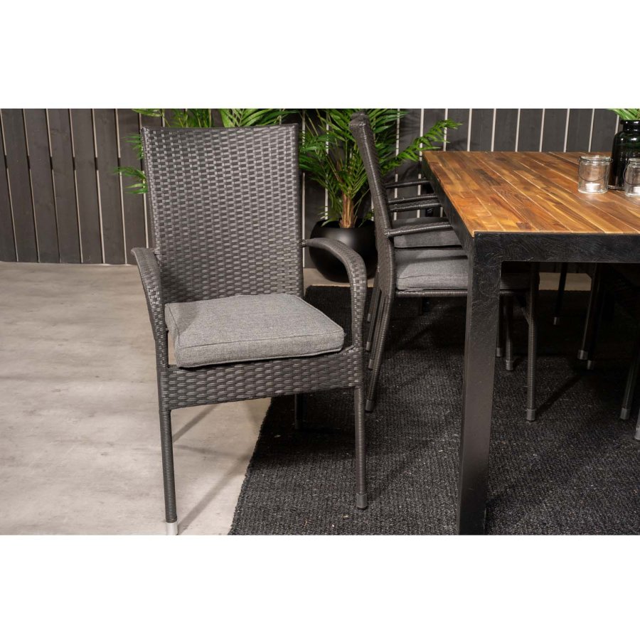 VENTURE DESIGN Gartenset, m. Bois Tisch (200x100) und 6 Anna Stühlen, m. Armlehnen - Akazie/Alu/Rattan