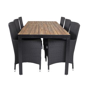 VENTURE DESIGN havest, m. Bois bord (200x100) og 6 Malin stole, m. armln - akacie/alu/flet