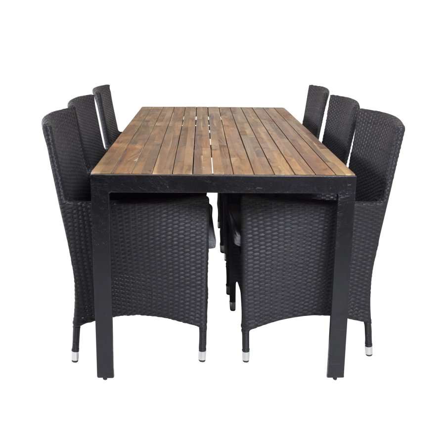 VENTURE DESIGN havest, m. Bois bord (200x100) og 6 Malin stole, m. armln - akacie/alu/flet