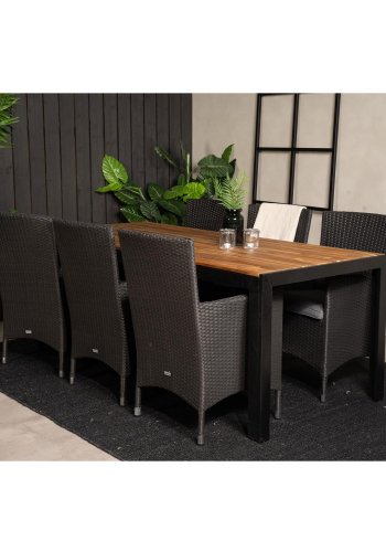 VENTURE DESIGN havest, m. Bois bord (200x100) og 6 Malin stole, m. armln - akacie/alu/flet