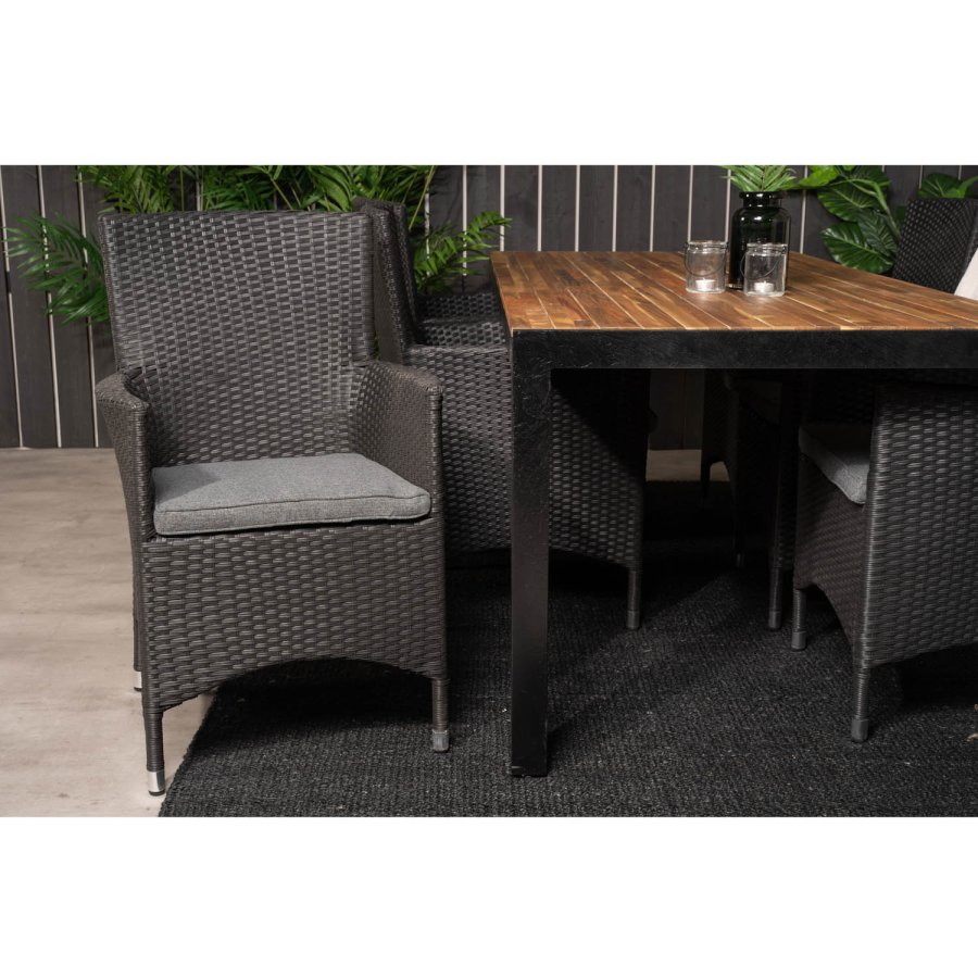 VENTURE DESIGN havest, m. Bois bord (200x100) og 6 Malin stole, m. armln - akacie/alu/flet