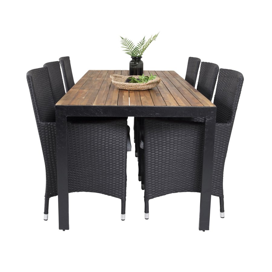 VENTURE DESIGN havest, m. Bois bord (200x100) og 6 Malin stole, m. armln - akacie/alu/flet