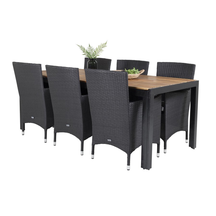 VENTURE DESIGN havest, m. Bois bord (200x100) og 6 Malin stole, m. armln - akacie/alu/flet