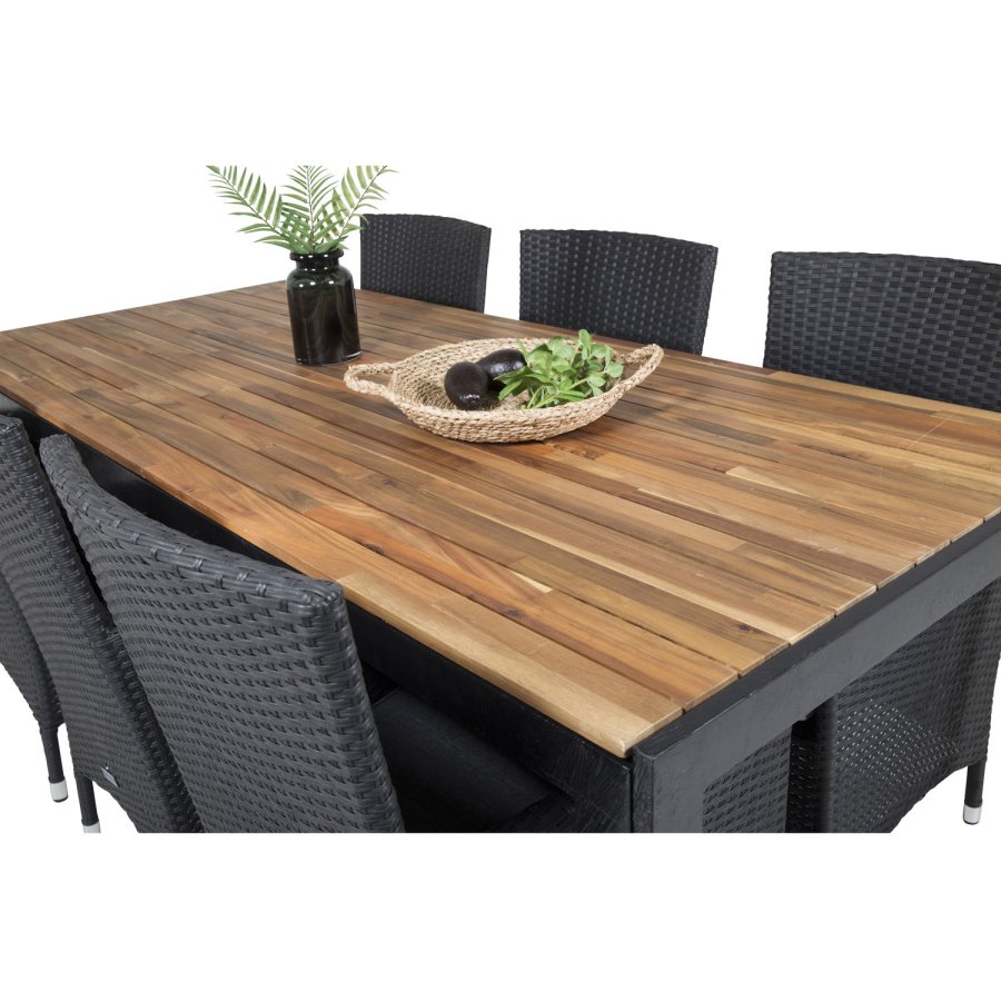 VENTURE DESIGN havest, m. Bois bord (200x100) og 6 Malin stole, m. armln - akacie/alu/flet