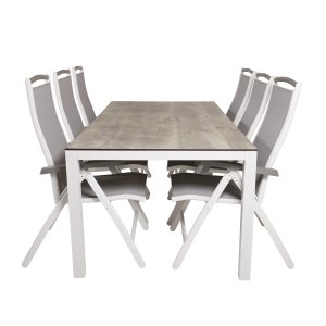 VENTURE DESIGN havest, m. Llama bord (205x100) og 6 Albany 5:pos stole - laminat/alu/aintwood