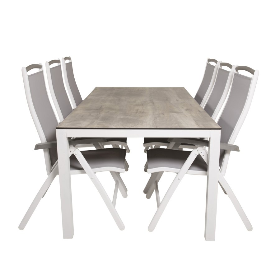 VENTURE DESIGN havest, m. Llama bord (205x100) og 6 Albany 5:pos stole - laminat/alu/aintwood