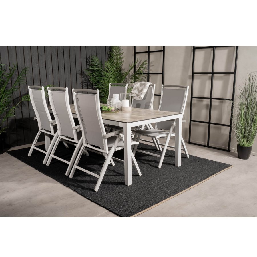 VENTURE DESIGN havest, m. Llama bord (205x100) og 6 Albany 5:pos stole - laminat/alu/aintwood