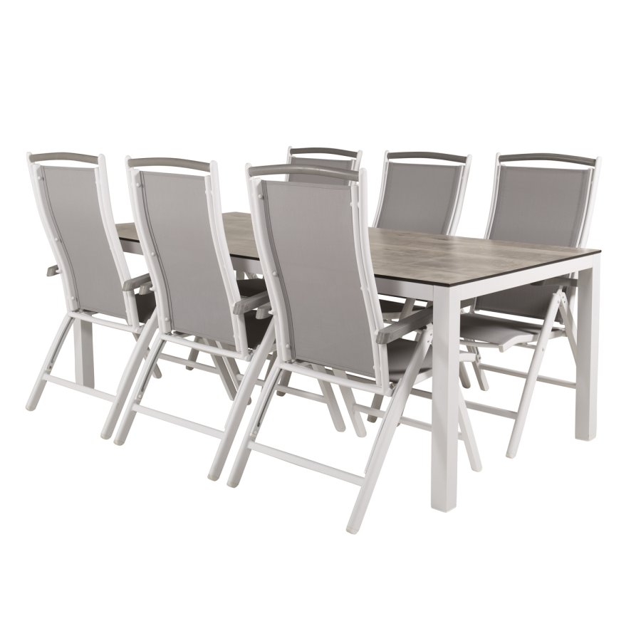 VENTURE DESIGN havest, m. Llama bord (205x100) og 6 Albany 5:pos stole - laminat/alu/aintwood