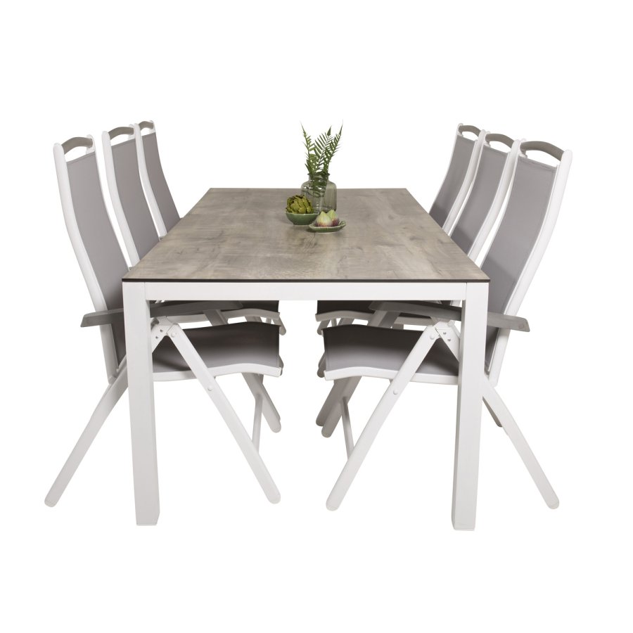 VENTURE DESIGN havest, m. Llama bord (205x100) og 6 Albany 5:pos stole - laminat/alu/aintwood