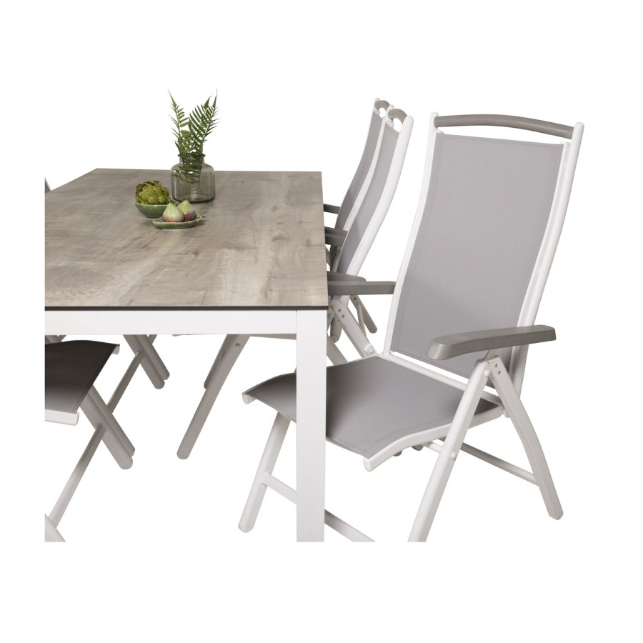 VENTURE DESIGN havest, m. Llama bord (205x100) og 6 Albany 5:pos stole - laminat/alu/aintwood