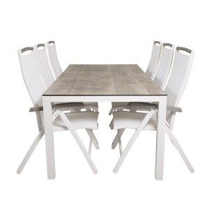 VENTURE DESIGN havest, m. Llama bord (205x100) og 6 Albany 5:pos stole - laminat/alu/aintwood