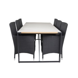 VENTURE DESIGN havest, m. Texas bord (200x100) og 6 Malin stole, m. armln - teak/alu/flet