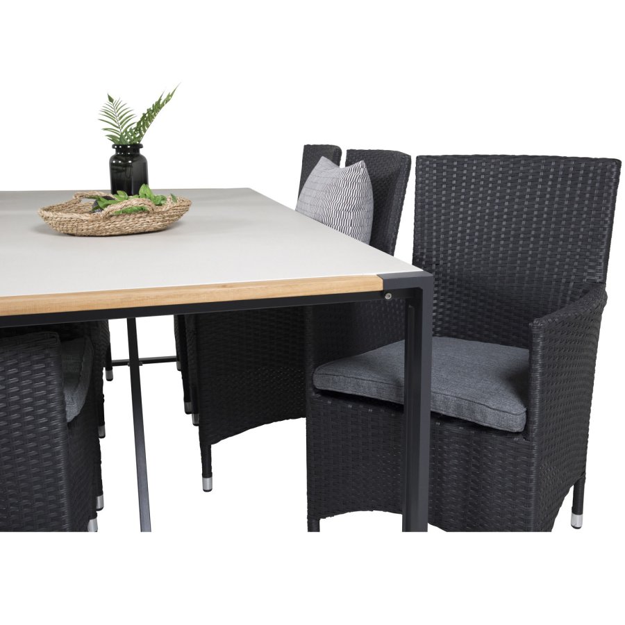 VENTURE DESIGN havest, m. Texas bord (200x100) og 6 Malin stole, m. armln - teak/alu/flet