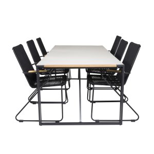 VENTURE DESIGN havest, m. Texas bord (200x100) og 6 Bois stole, m. armln - teak/alu/reb/akacie