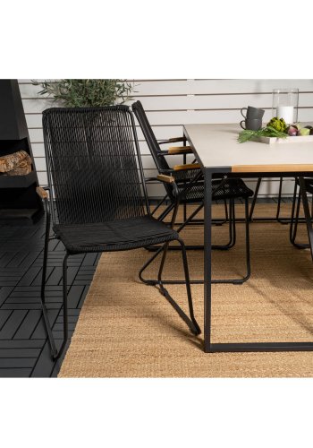 VENTURE DESIGN Gartenset, mit Texas Tisch (200x100) und 6 Bois Stühlen, mit Armlehnen - Teak/Alu/Seil/Akazie