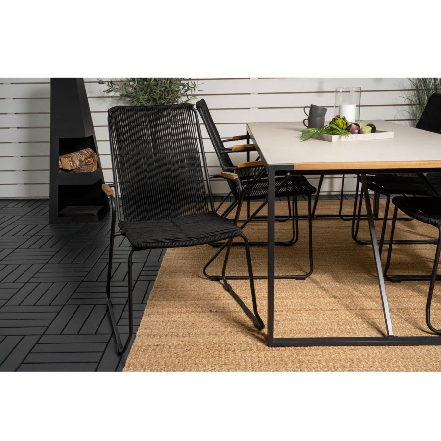 VENTURE DESIGN Gartenset, mit Texas Tisch (200x100) und 6 Bois Stühlen, mit Armlehnen - Teak/Alu/Seil/Akazie