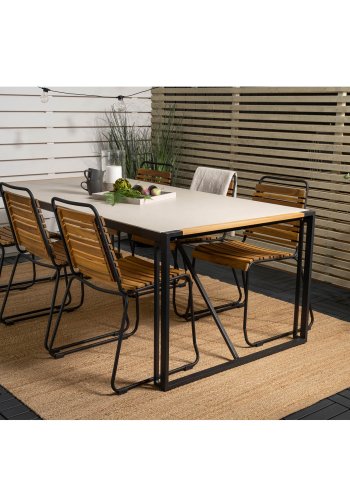 VENTURE DESIGN havest m. Texas bord (200x100) og 6 Bois stole - akacietr/grt sprayglass/sort alu