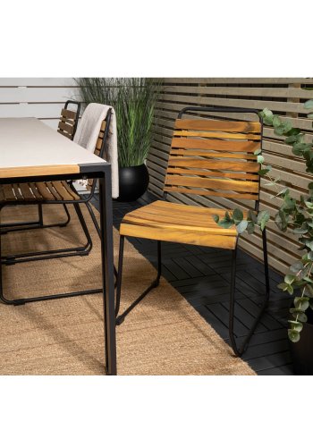 VENTURE DESIGN havest m. Texas bord (200x100) og 6 Bois stole - akacietr/grt sprayglass/sort alu