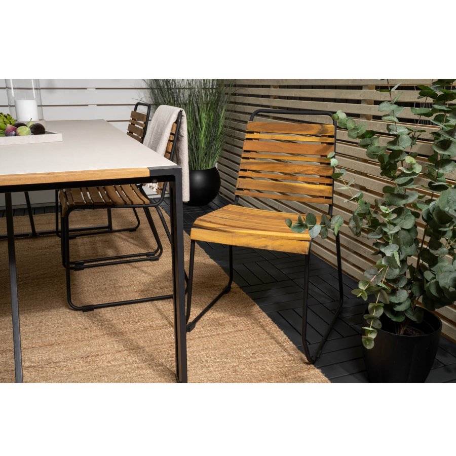 VENTURE DESIGN havest m. Texas bord (200x100) og 6 Bois stole - akacietr/grt sprayglass/sort alu