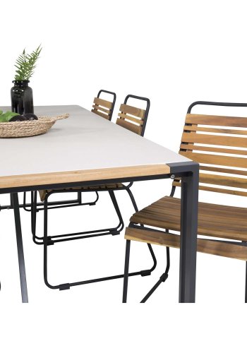 VENTURE DESIGN havest m. Texas bord (200x100) og 6 Bois stole - akacietr/grt sprayglass/sort alu