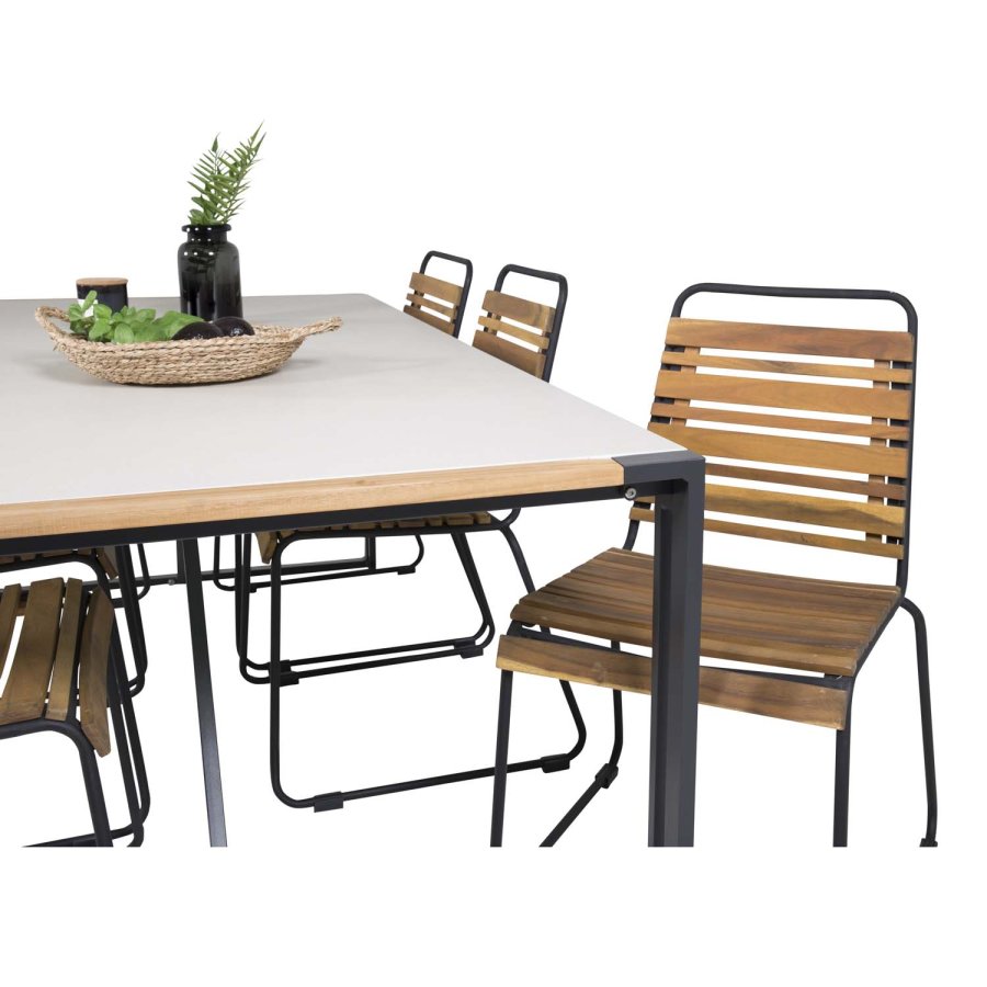 VENTURE DESIGN havest m. Texas bord (200x100) og 6 Bois stole - akacietr/grt sprayglass/sort alu