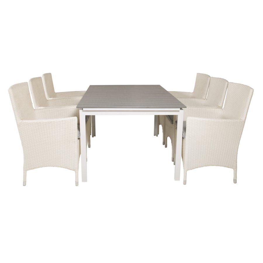 VENTURE DESIGN Gartenset, mit Levels Tisch, mit Verlängerung und 6 Malin Stühlen, mit Armlehnen - Anthrazit/Alu