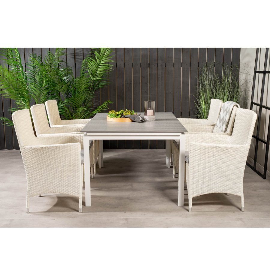 VENTURE DESIGN Gartenset, mit Levels Tisch, mit Verlängerung und 6 Malin Stühlen, mit Armlehnen - Anthrazit/Alu