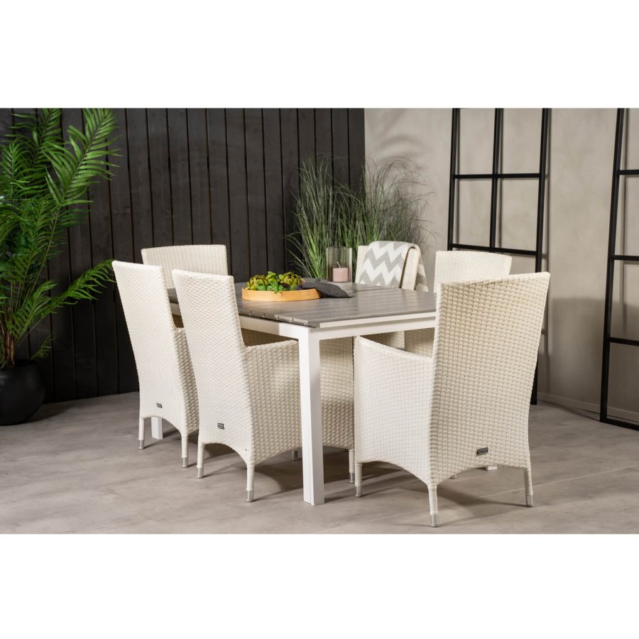 VENTURE DESIGN Gartenset, mit Levels Tisch, mit Verlängerung und 6 Malin Stühlen, mit Armlehnen - Anthrazit/Alu