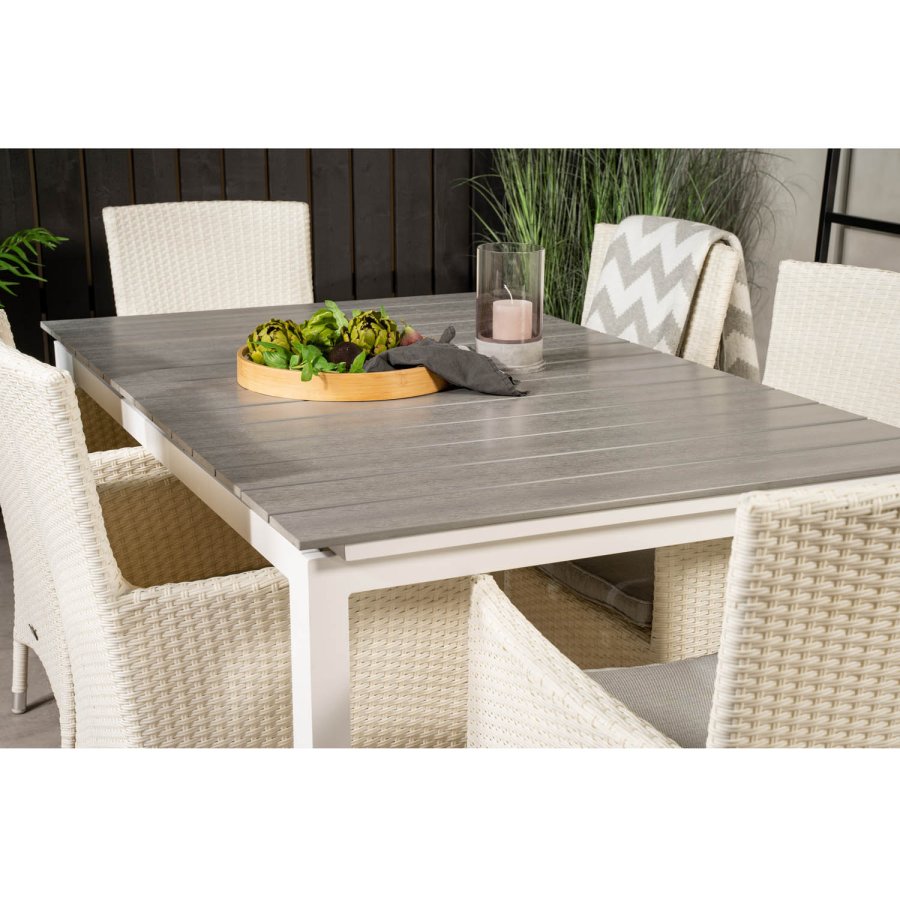 VENTURE DESIGN Gartenset, mit Levels Tisch, mit Verlängerung und 6 Malin Stühlen, mit Armlehnen - Anthrazit/Alu